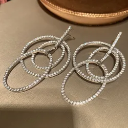 New Luxury jewelry cubic zircon micro paved three circle exaggerated dangle earrings for women fashion jewelry