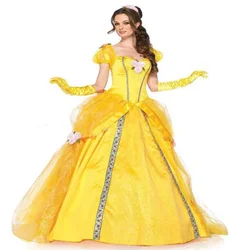 Erwachsene gelbe Prinzessin Belle Kostüm Halloween Schönheit und das Biest Cosplay Party Maskerade Bell Court Queen Rollen Anzug