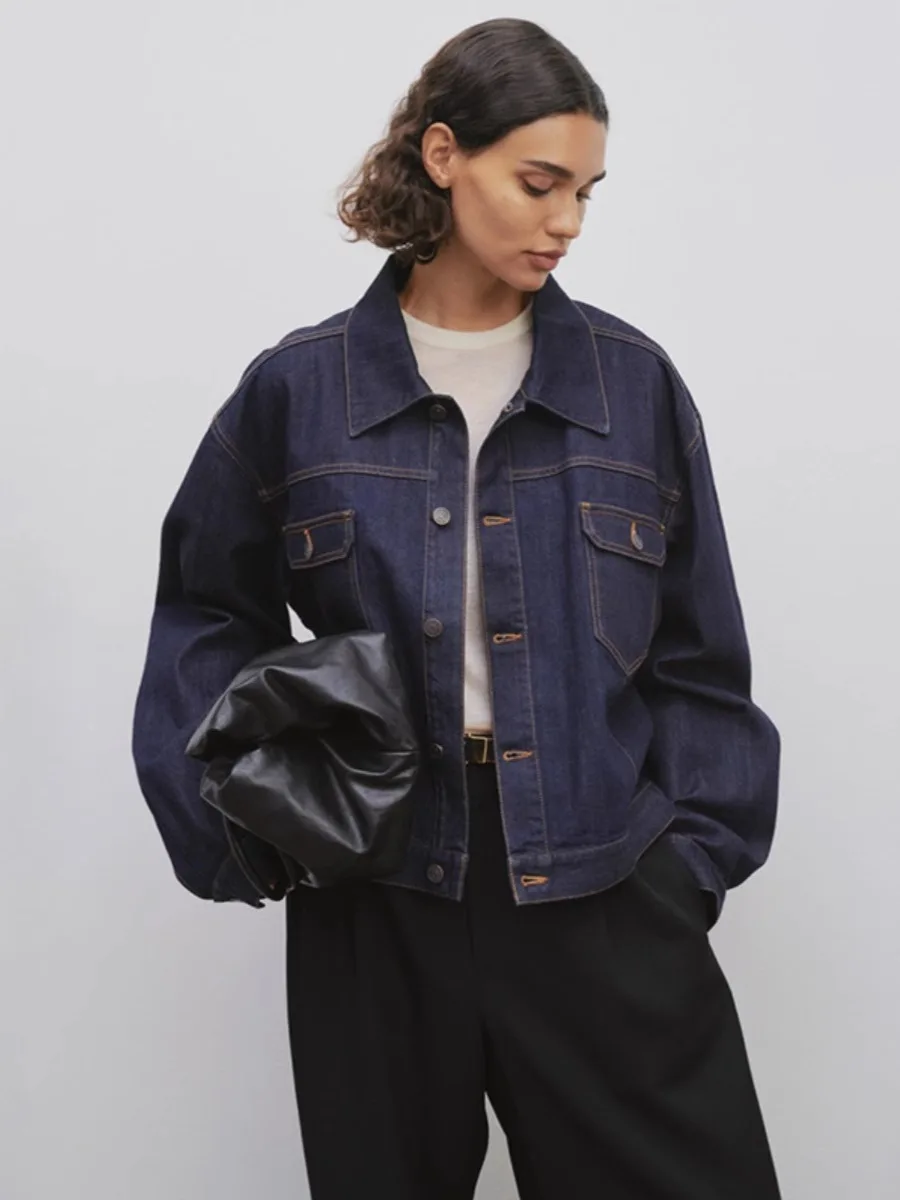 Merk Sapyu Dames Herfst Winter 2024 Nieuwe Klassieke Katoenen Denim Jas Blauw Shirt Vrouwen Hoge Kwaliteit