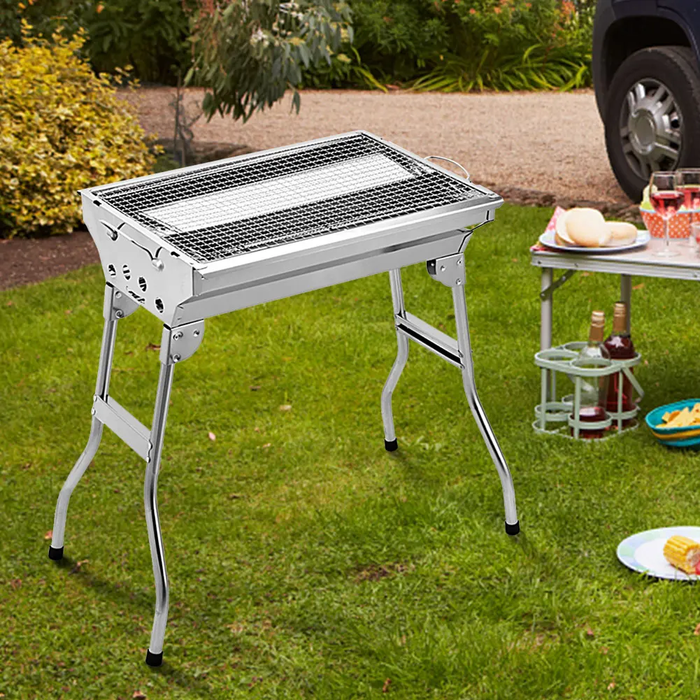 

Portable Barbecue Grill Stainless Steel Charcoal Rack Multi-Function Charcoal BBQ Grill with Storage Basket BBQ Accessories