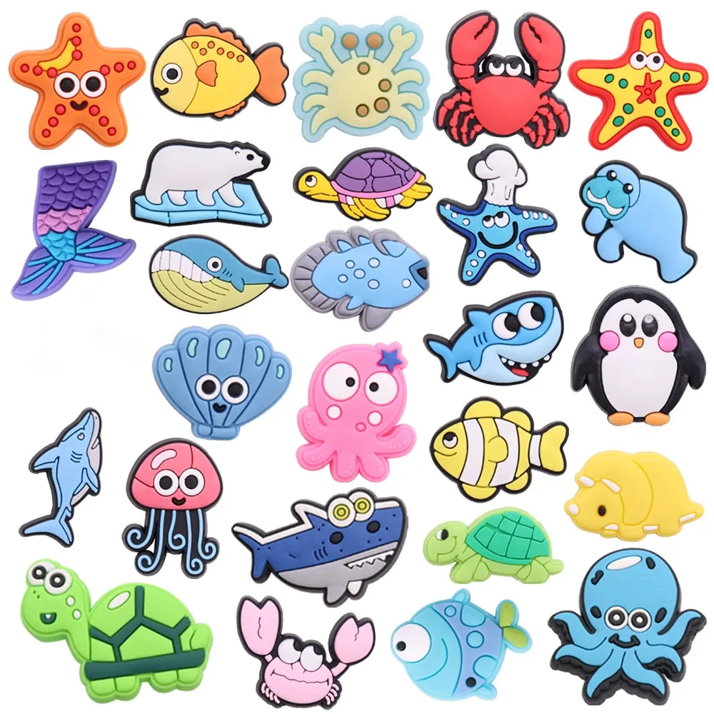 High Quality 1-26pcs Fish Crab Dolphin Turtle Shoe Charms Lovely Accessories Decoration Fit Boys Girls Holiday Gifts