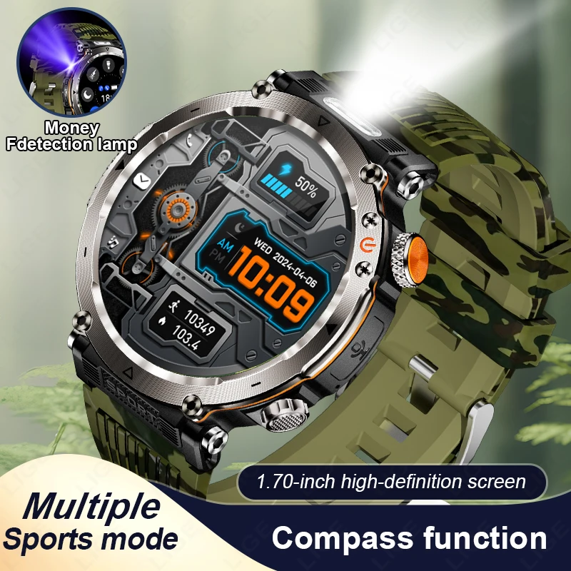 

LIGE Military Camouflage Smart Watch Men 600 mAh Battery Outdoor Sport IP68 Waterproof Watches BT Call LED Flashlight Smartwatch