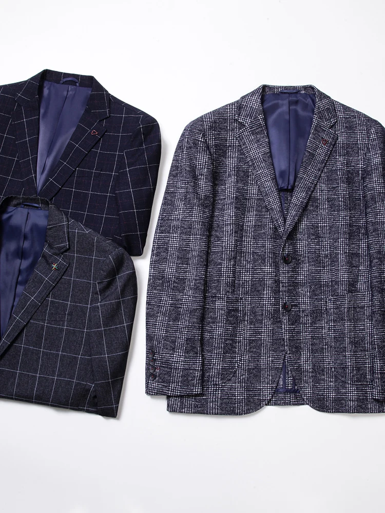 

Men's Casual Plaid Suit Jaet Spring Autumn Busin Casual Faion Polyester Stand Fit Long Sve round Hem