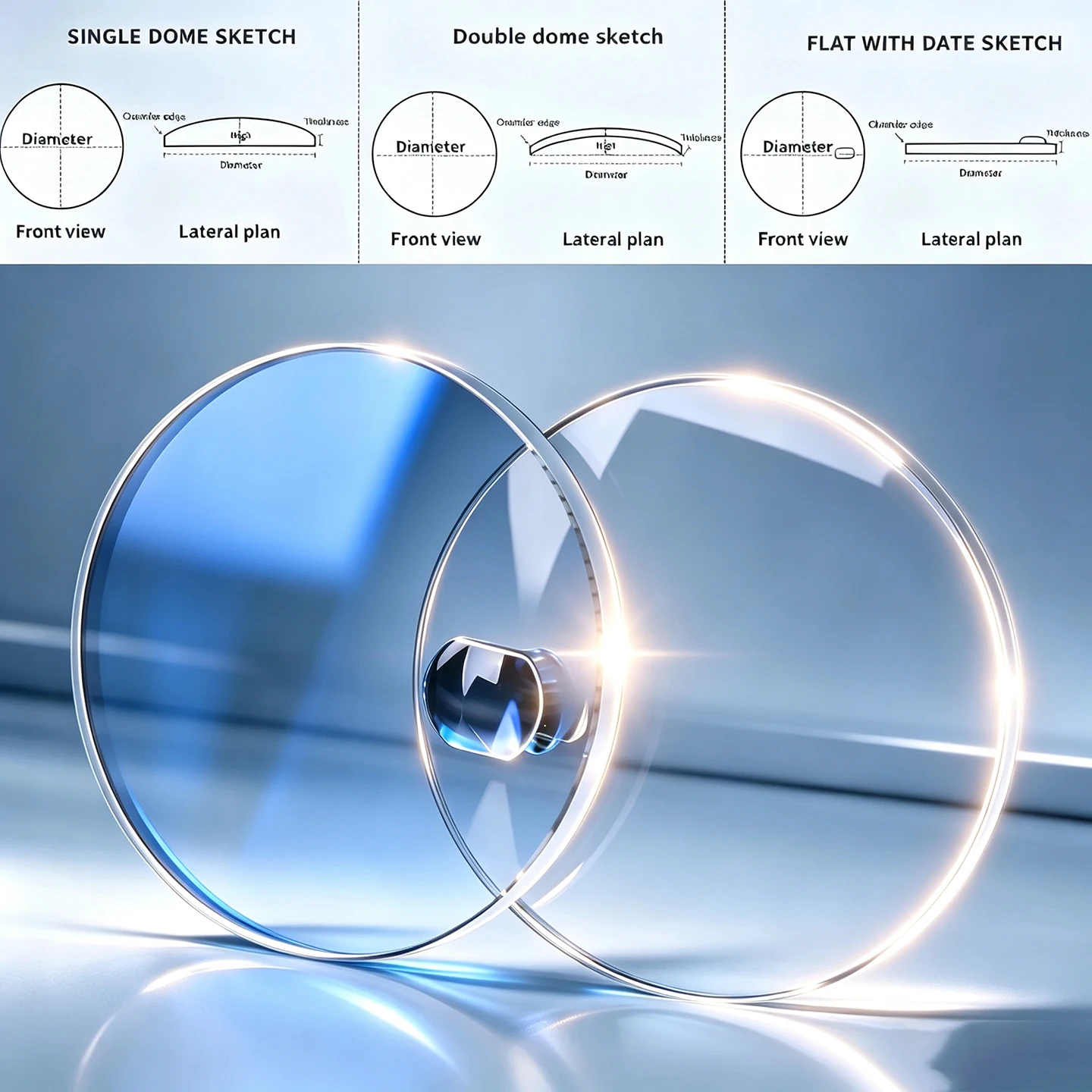 MDV-106 Mod Red Blue AR Coating Sapphire Glass or Mineral Crystal For Casio Duro MDV106 Flat Date Double Dome Watch Mirror Lens