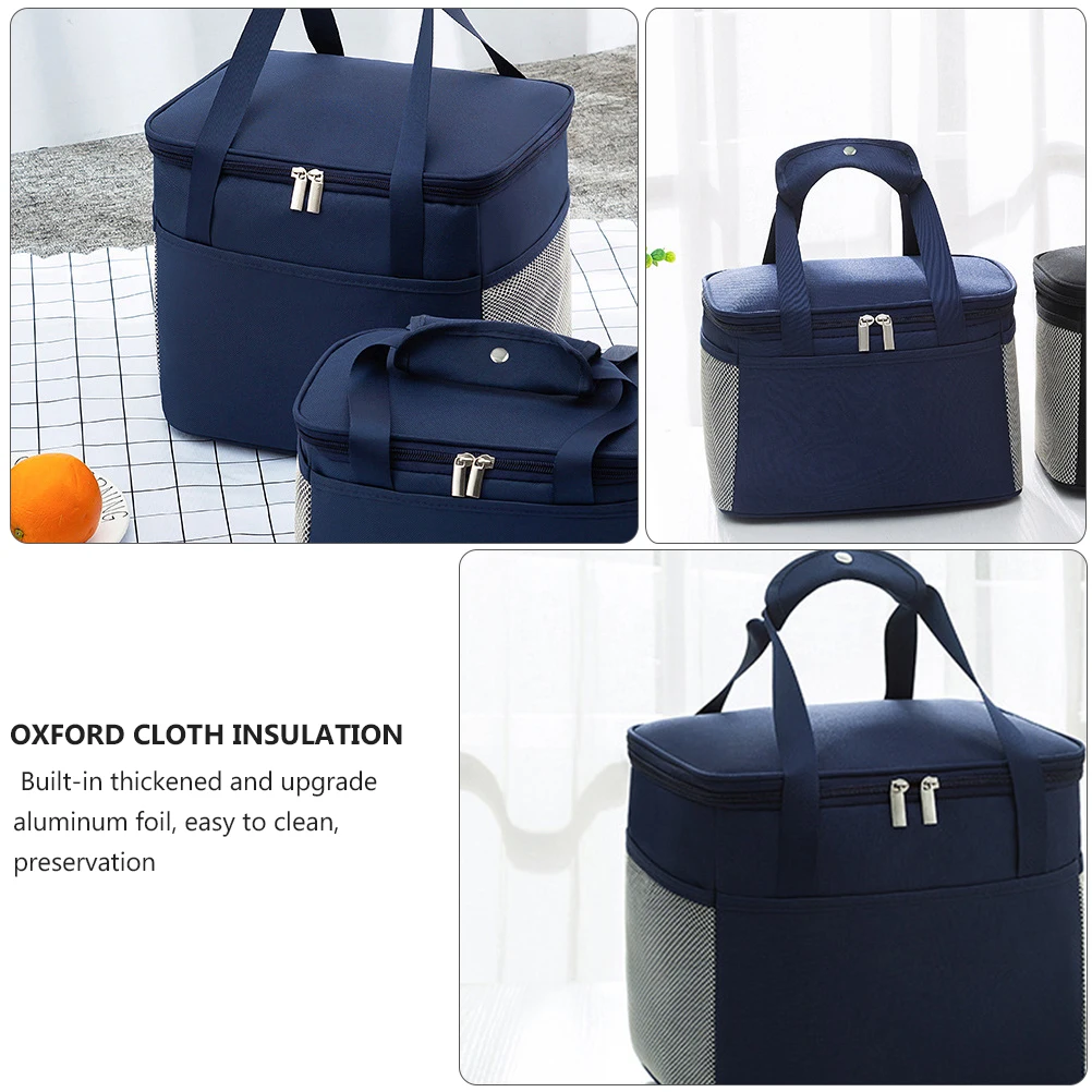 

Insulated Lunch Tote Bag Portable Heat Preservation Oxford Cloth Thickened Aluminum Foil Side Pockets Storage
