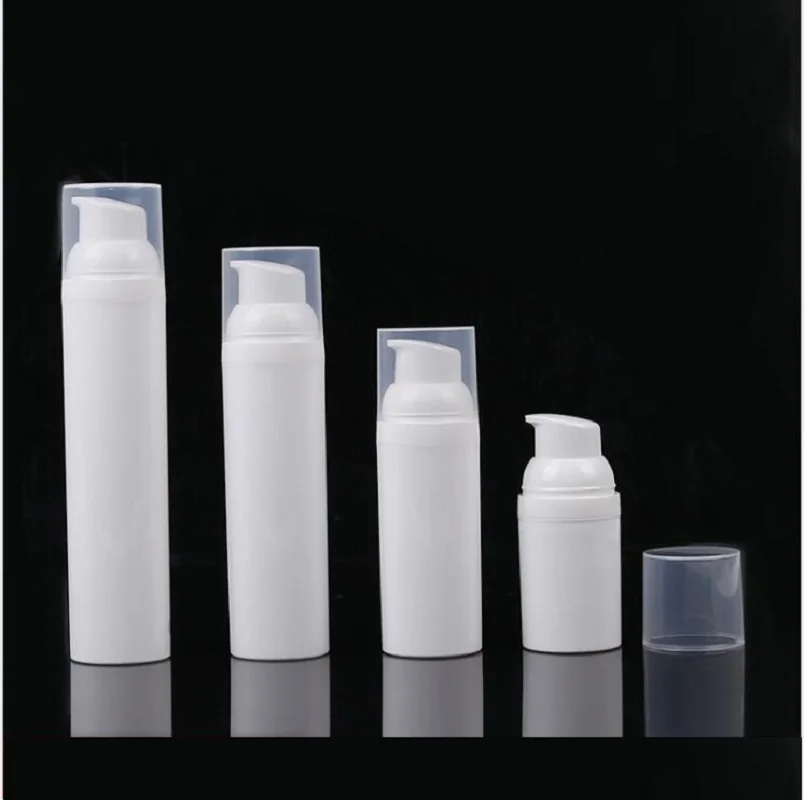 

100ML white plastic airless bottle with white airless pump transparent lid for essence/serum/lotion/foundation/lotion using