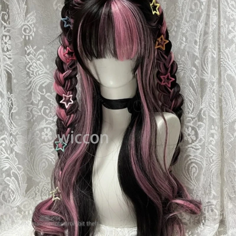 Черные, розовые синтетические парики, волнистые многослойные парики для косплея, термостойкие синтетические волосы, готический стиль, женские термостойкие искусственные волосы