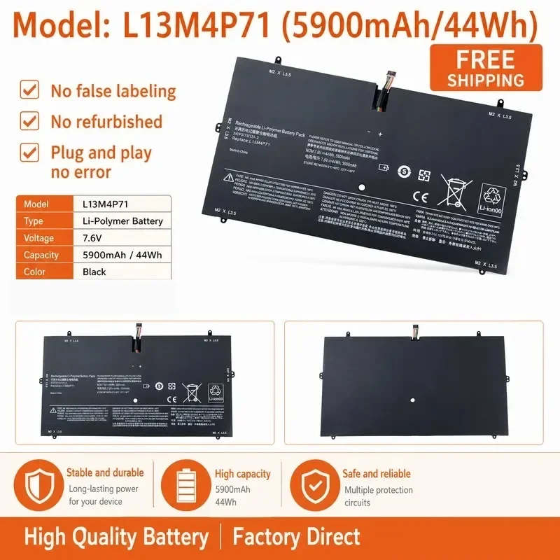 [NEW] 7.6V 44Wh Laptop Battery L13M4P71 L14S4P71 for Lenovo for YOGA3 PRO 1370 13.3 Battery