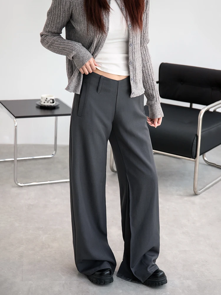 

Womens wide-leg suit pants with low waist; casual wide-leg floor-length trousers for spring and autumn
