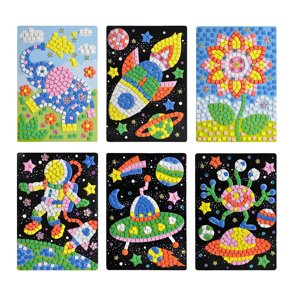 6 Pcs Mosaic Kits for Children Craft Kids Puzzles Stickers 3D Decals DIY Cartoon