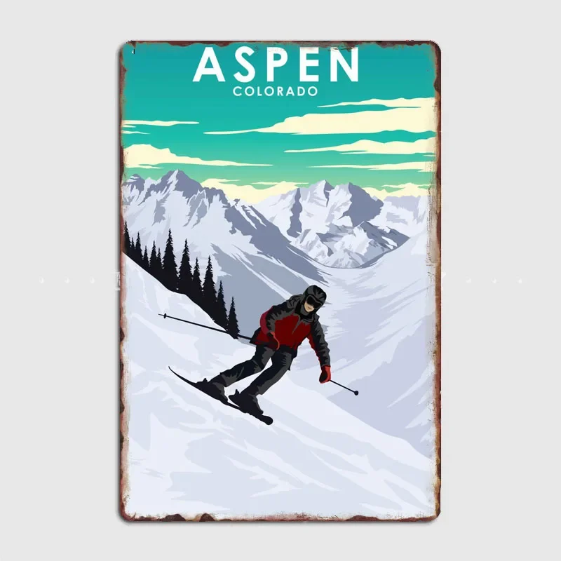 Tourist Attraction Aspen Colorado Ski Resort Posters Wall Art Metal Painting Vintage Garden Tin Sign Home Decor Room Decoration