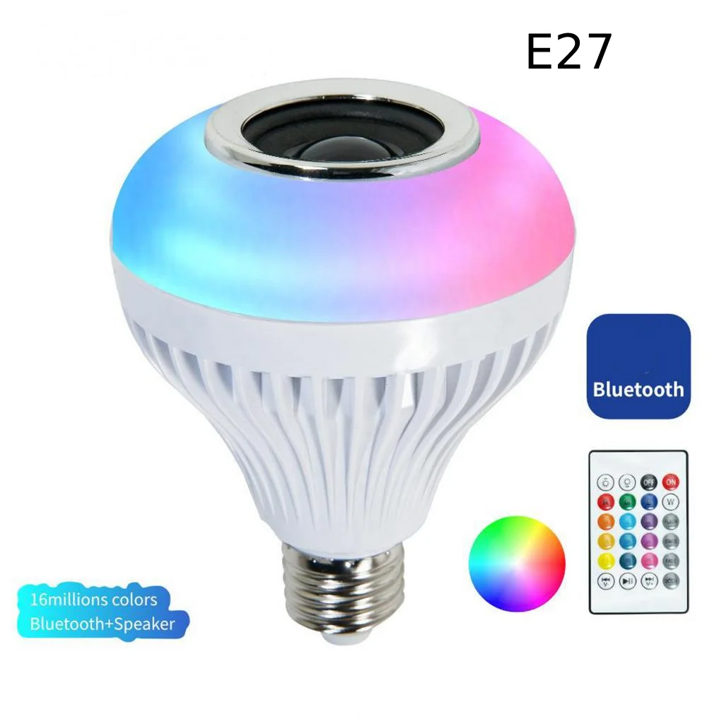 E27 5-7W Smart Light Bulb Speaker Bluetooth RGB 6500K White Color Changing Dimmable LED Bulb Remote Control Night Light