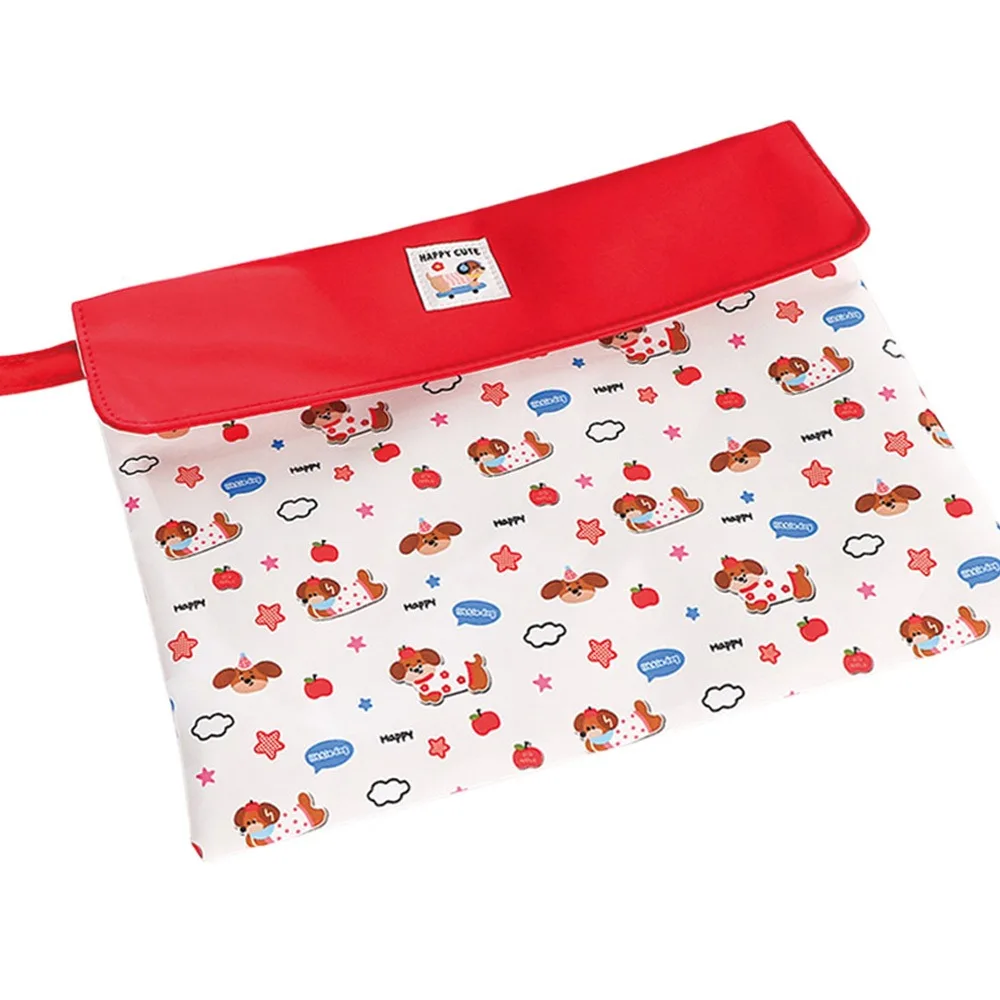 

Washable Puppy Pattern File Bag Snap Button Double Layers Storage Bag Handheld Large Capacity Document Organizer Students