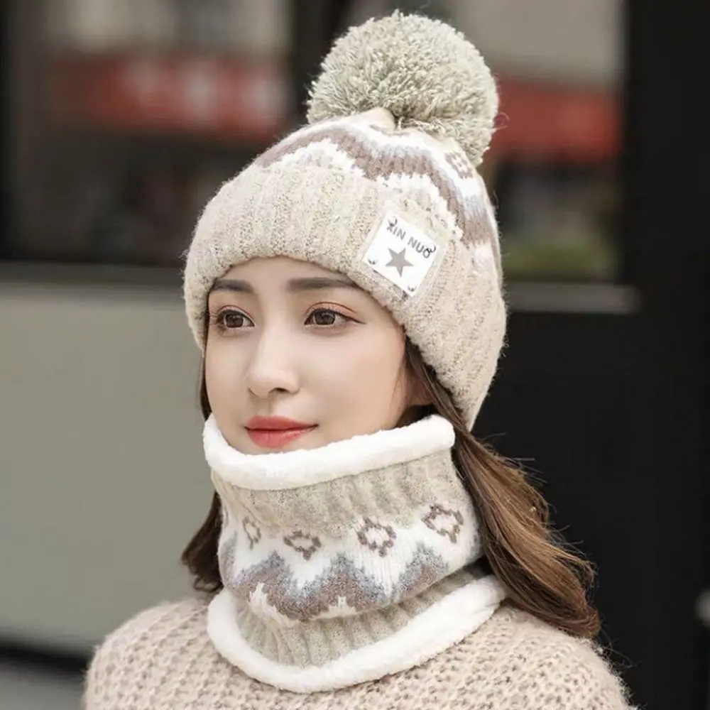 Winter Women Plush Velvet Hats Neck Warmer Hat Scarf Set Beanies Cycling Windproof Hat Outdoor Ear Protection