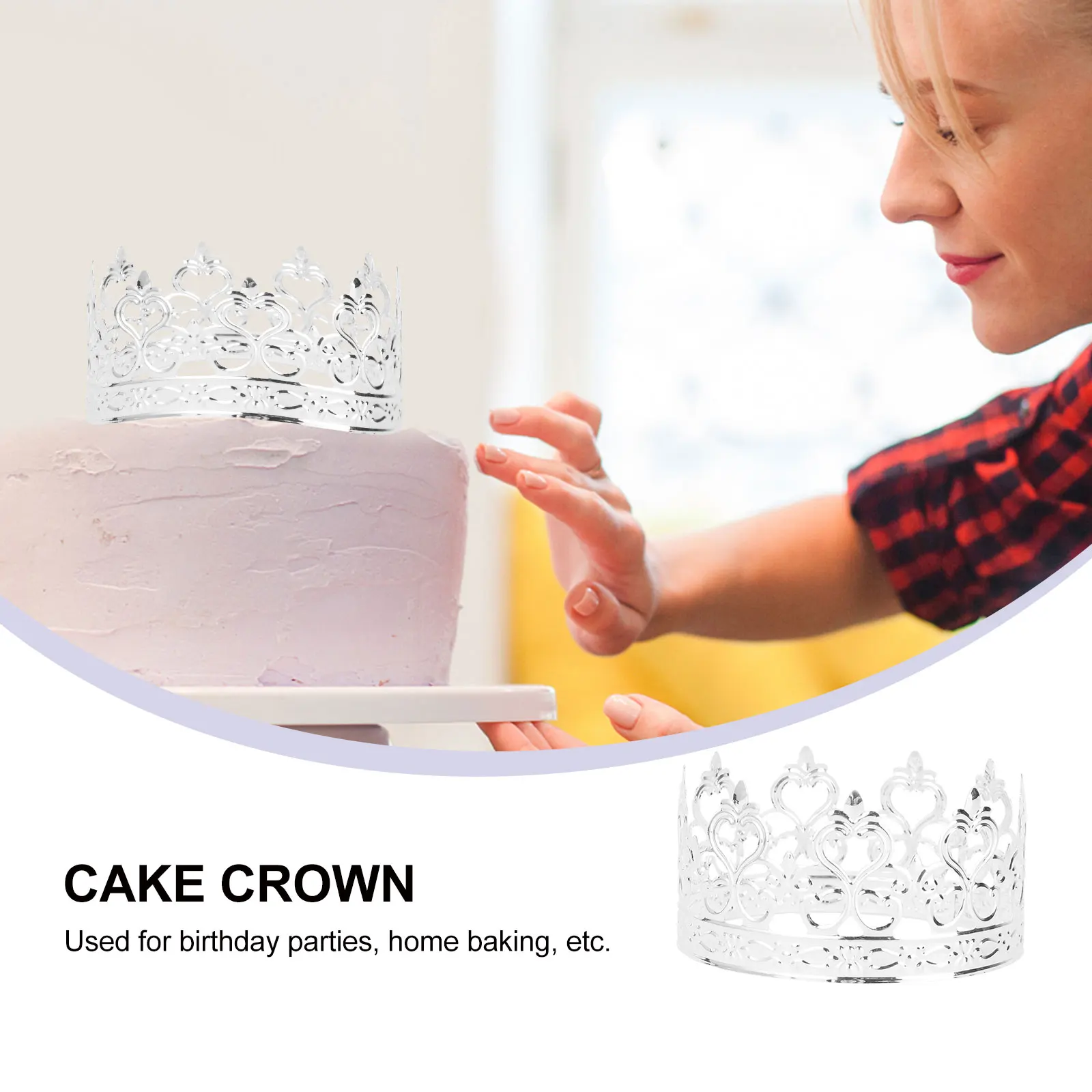 

Cake Crown Decoration Metal Hollow Pattern Kids Crown Birthday Cake Accessory Party Wedding Event Silver Hair Styling Accessory