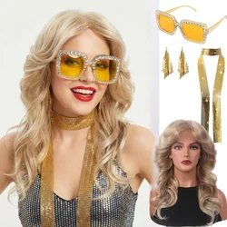 REEWES 70s 80s Farrah Fawcett Wigs Blonde Wig Disco Halloween Costume Feathered Cosplay Black Brown Synthetic Wigs Daily Party