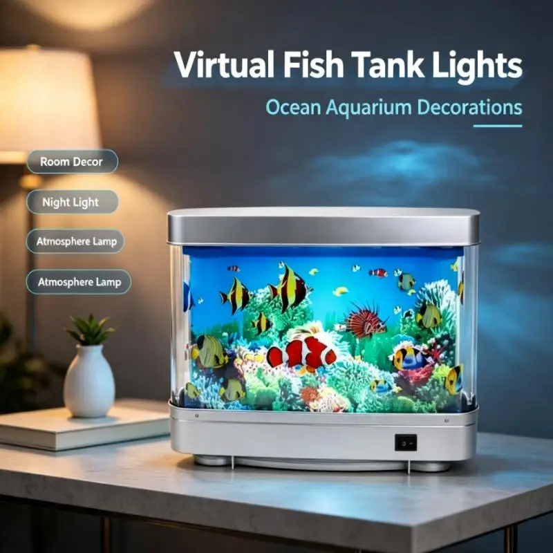 Virtual Fish Tank Led Night Light, Ocean Aquarium Projector Animated Tropical Kids Bedroom Home Decor Gift