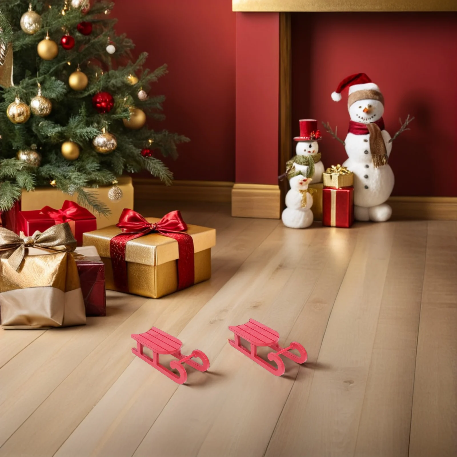 

3Pcs Mini Christmas Sleigh Wooden Holiday Sled for Tabletop Decor Small Wooden Sleigh Craft Xmas Home Decoration