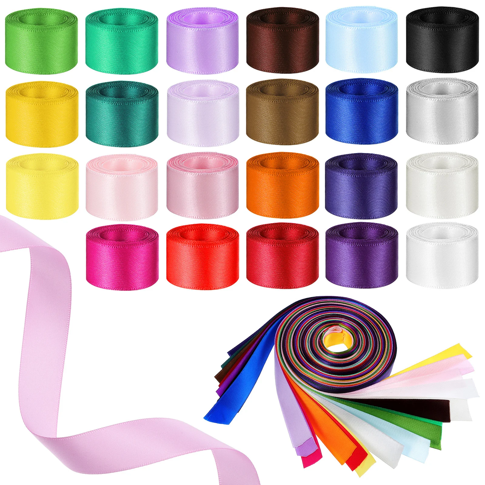 

23pcs Satin Ribbon 1M Each Double-Faced Polyester Craft Ribbon For Wrapping Birthday Wedding Decoration Bow Making Diy Projects