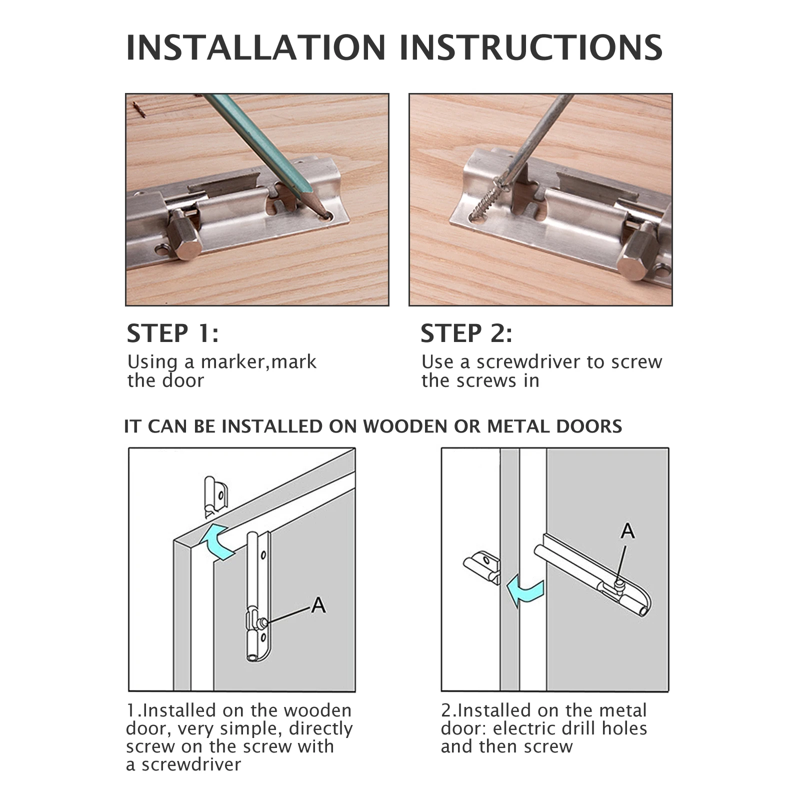 

2pc Anti-theft Door Latch Brushed Nickel Deadbolt Security Slide Steel Bathroom Bedroom Cabinet Wooden Doors Windows Fences