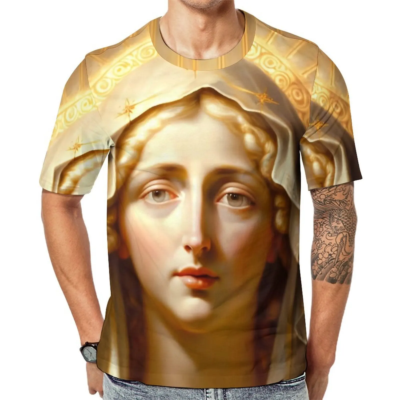 Couple Mother Virgin Mary T-Shirt Our Lady of Guadalupe Harajuku T-Shirts Short-Sleeved Graphic Tshirt Summer Plus Size Top Tees