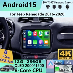 Android 15 Carplay Auto Car Radio For Jeep Renegade 2016-2020 GPS Navigation Multimedia Video Player Autoradio Stereo WIFI+4G BT