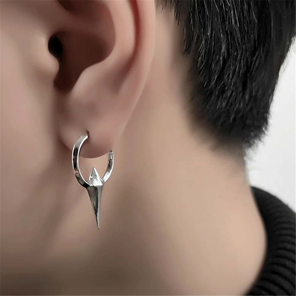 Hip Hop Minimalist Silver Color Barb Geometric Titanium Hoop Earrings For Women Men Irregular Ear Jewelry HUANZHI 2022