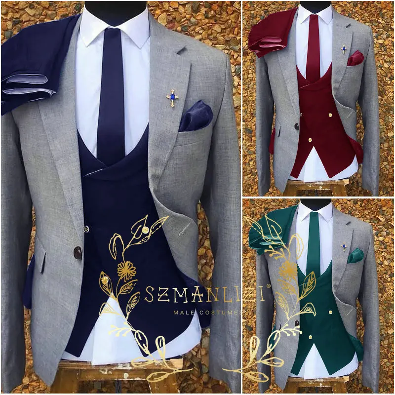 

Classic Men Suit 3 Pieces Tuxedo Peak Lapel Groomsmen Wedding Suits Set Fashion Men Business Blazer Jacket+Pants+Vest