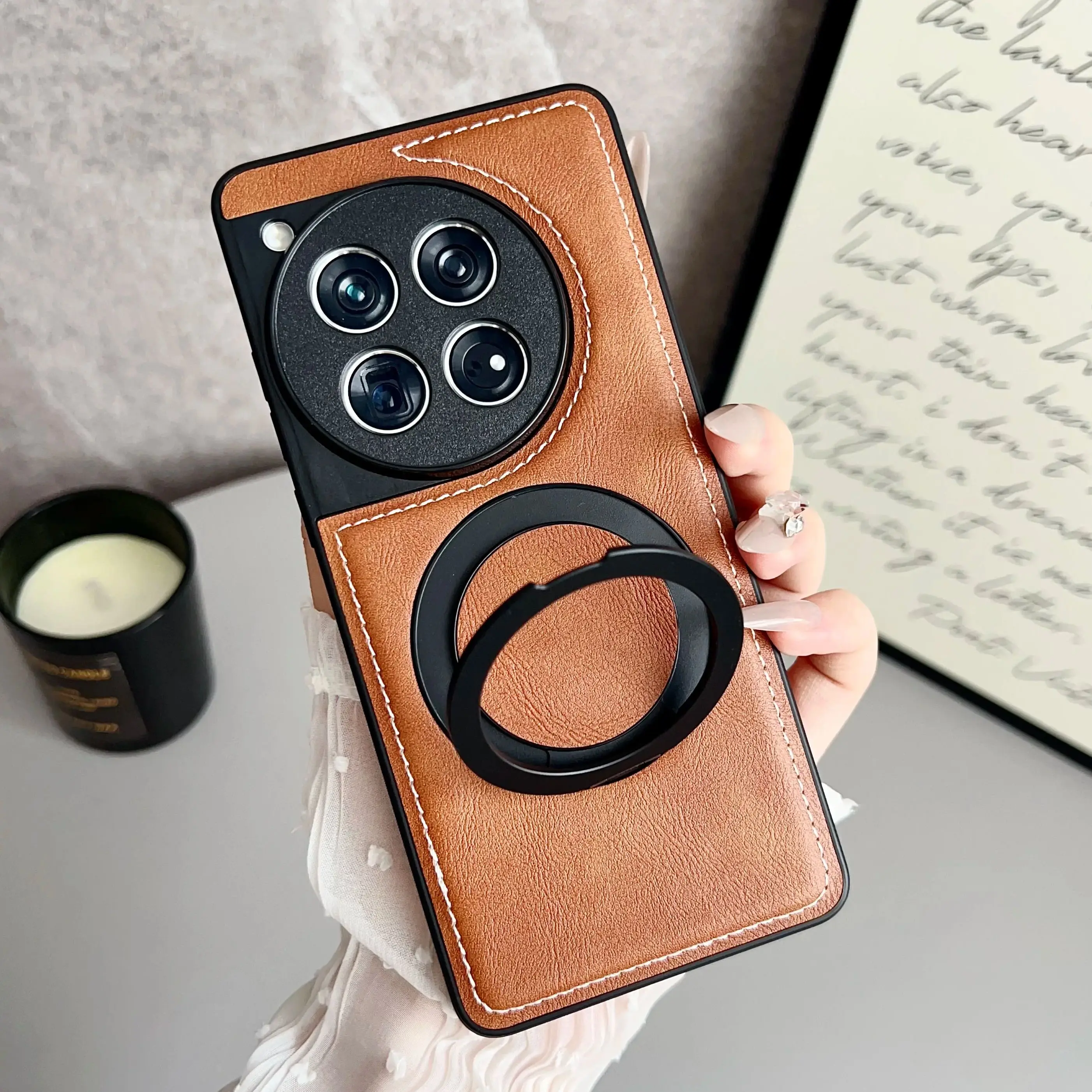 Rotating Magnetic Bracket Leather Case For Oneplus 13 13R 13T 13S 12 12R 11R 11 ACE5 ACE3 ACE2 Pro For Magsafe Business Cover