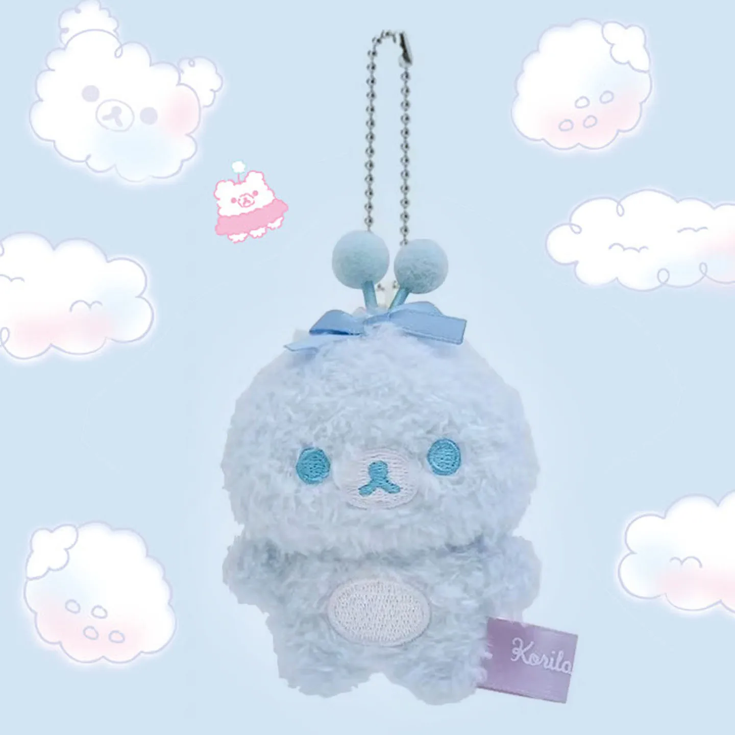 

Cute Rilakkuma Curly Cotton Candy In The Sky Alien Blue Bear Plush Keychain Keyring Keyholder Bag Charms Doll Toy Gift