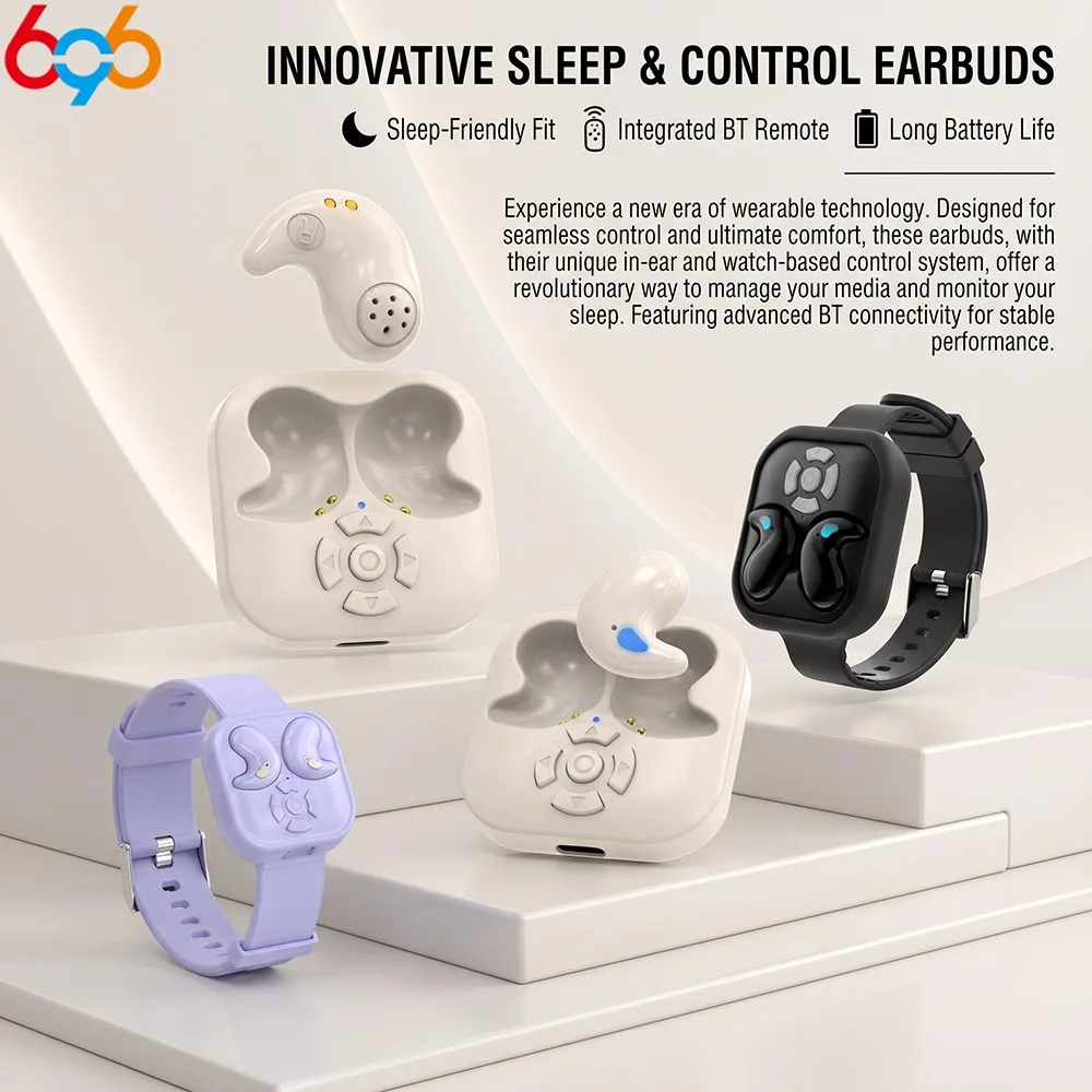 Mini Waterproof Sleep Earbuds BT5.4 Watch Strap Design Remote Control for Page Flip & Photo Capture Lightweight Wireless Headset