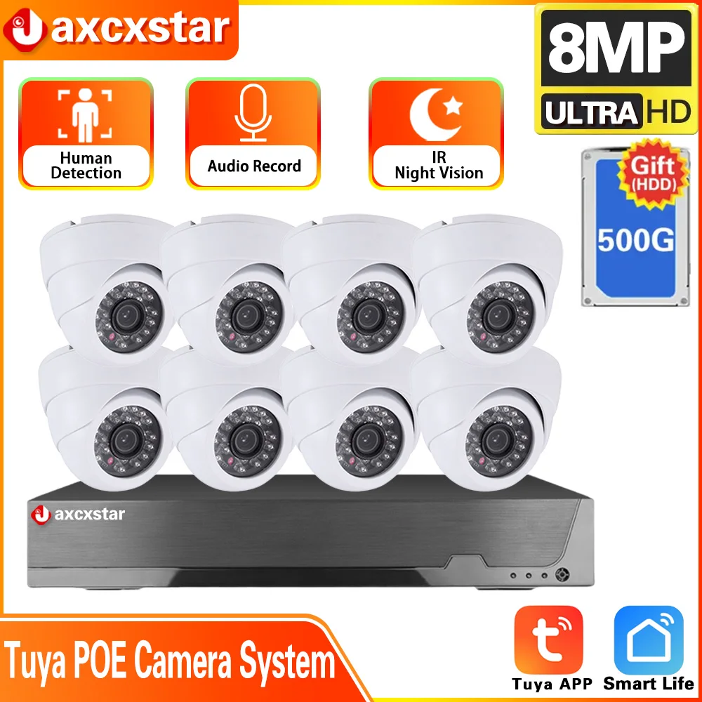 

8CH 4K Tuya POE NVR Security System 8MP/5MP Outdoor IP66 Weatherproof CCTV Audio Record Security Protection Surveillance Kit