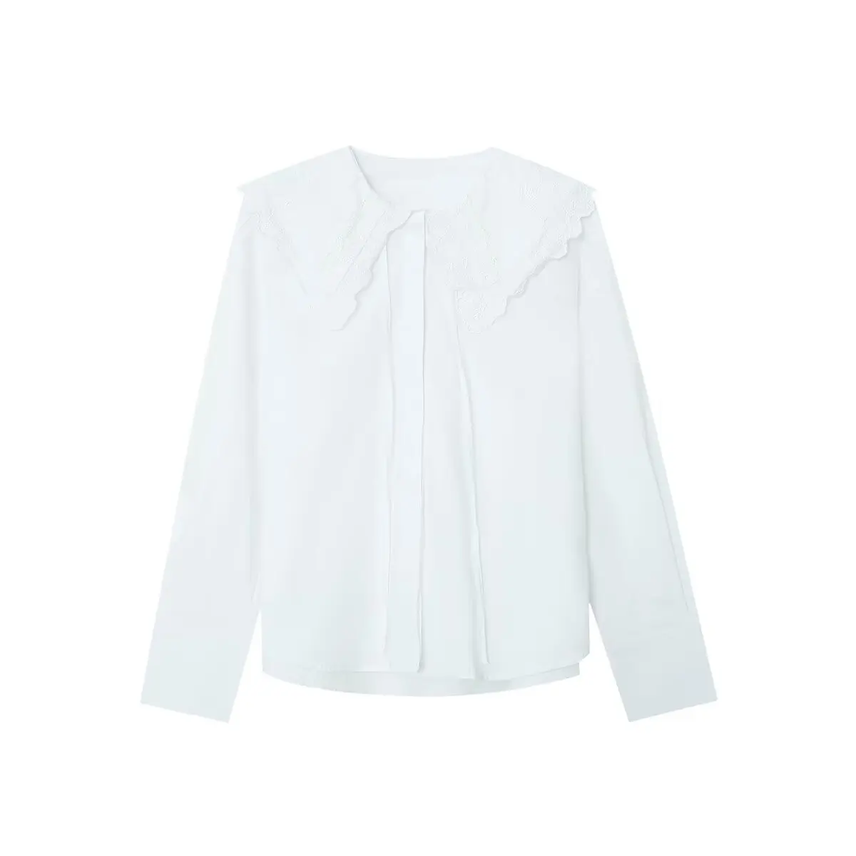 

Withered European And American Style Embroidered Doll Collar Poplin Long Sleeved Shirt Blouses Women's Clothes Shirts Tops