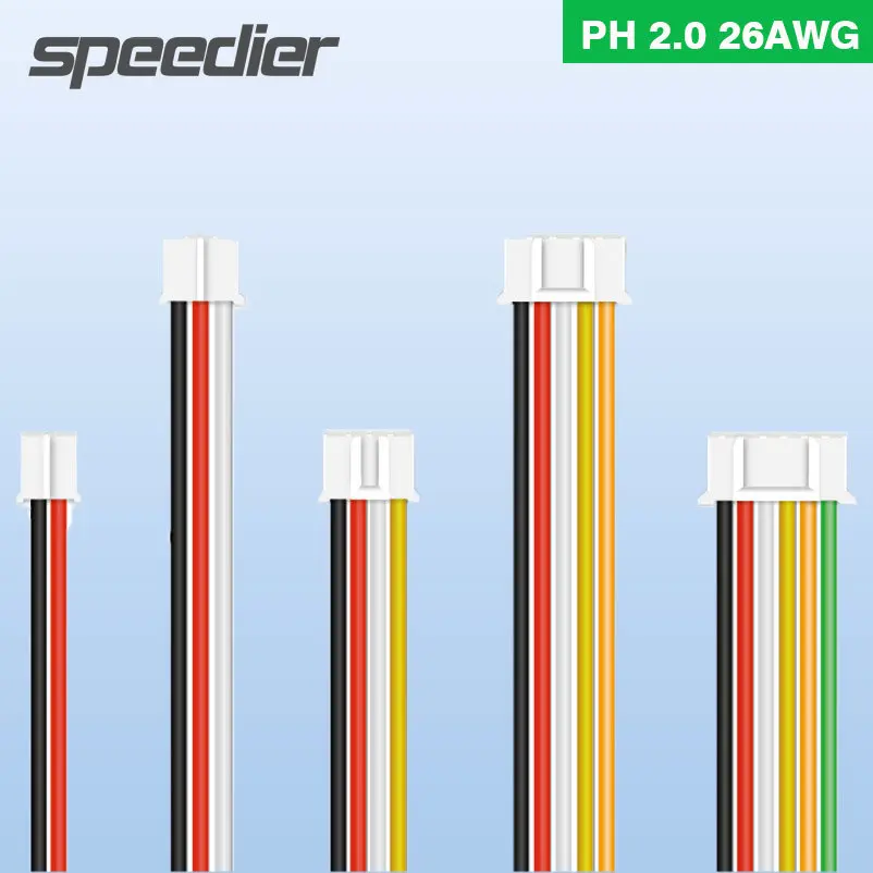 Fiche de connecteur PH 2.0 2.0mm 2/3/4/5/6/7/8/9/10 broches avec fils en silicone 26AWG 20mm 30mm, fil électrique JST 2.0 PH