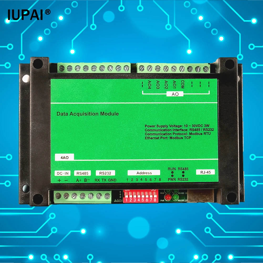 

4AO Analog Output Adjustment Module 0-20MA/4-20MA/0-5V/0-10V Compatible With RS485 Communication Industrial Automation Module