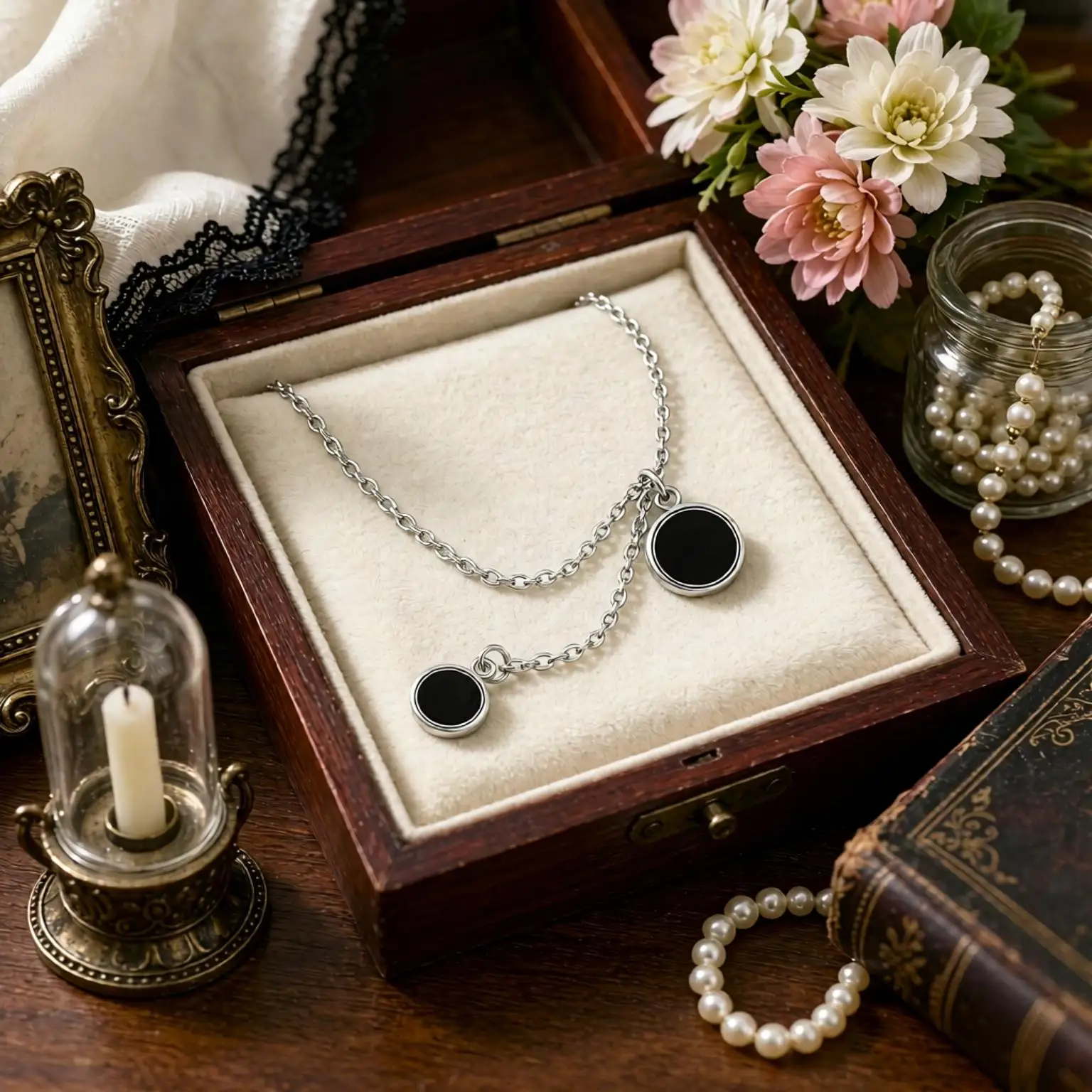 Simple 925 Sterling Silver Black Round Drip Glaze Long Chain Pendant Necklaces For Women Girls Anniversary Party Jewelry Gifts
