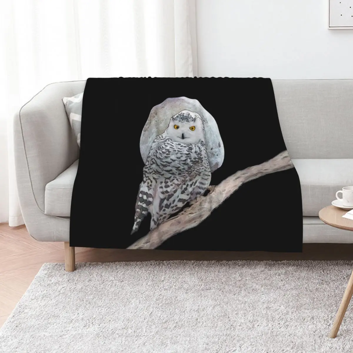 Snowy Owl and Moon Throw Blanket Kid'S for winter Decorative Beds Decorative Throw Blankets