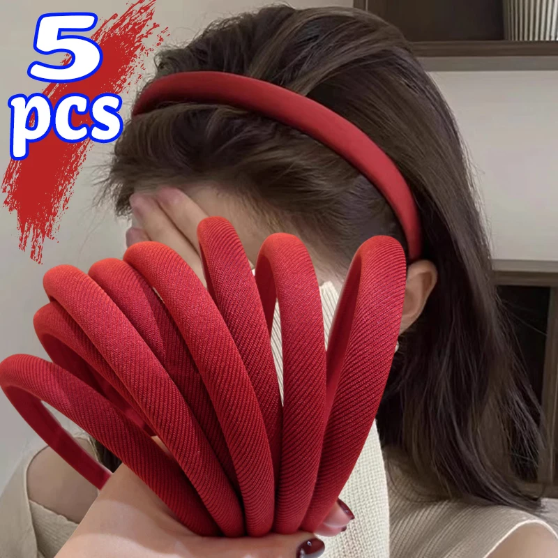 5/1pcs Wine Red Classic Velvet Hair Band Headband Hot Girls Red Plush Thickened Headwear Hair Hoops for Women Banquet Hairband