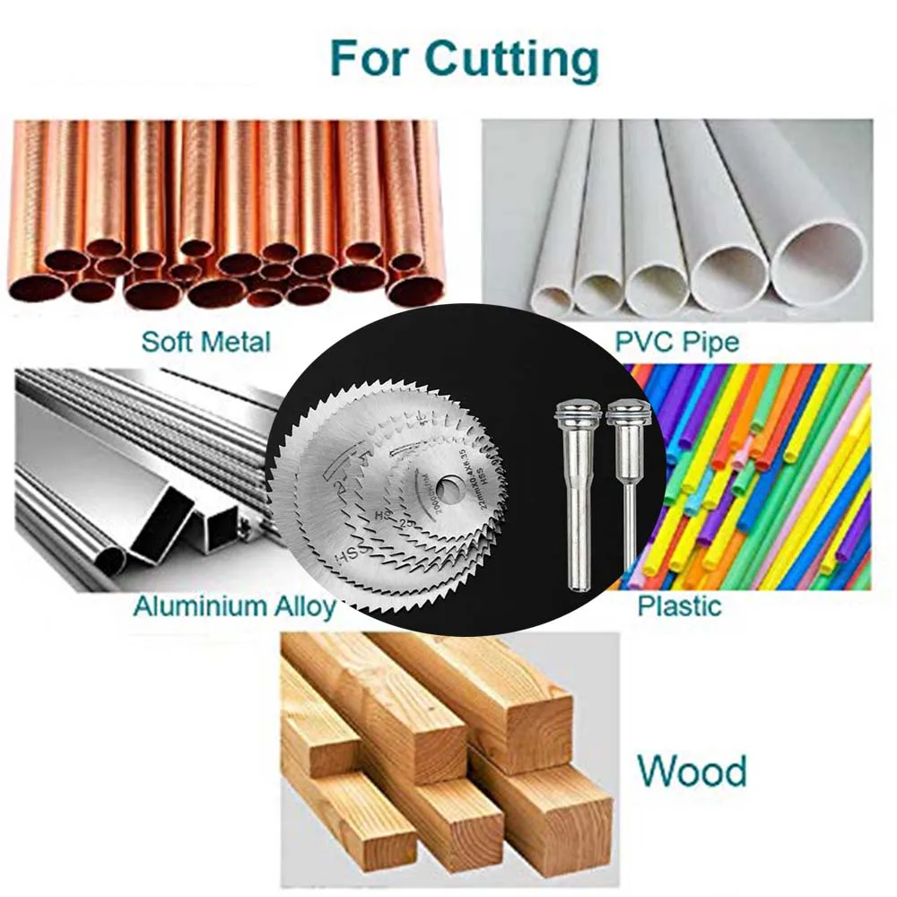 

7Pcs Rotary Drill Saw Blades Steel Saw Disc Wheel Cutting Blades with Straight Shank Mandrel For Cutting Wood Metal Plastic