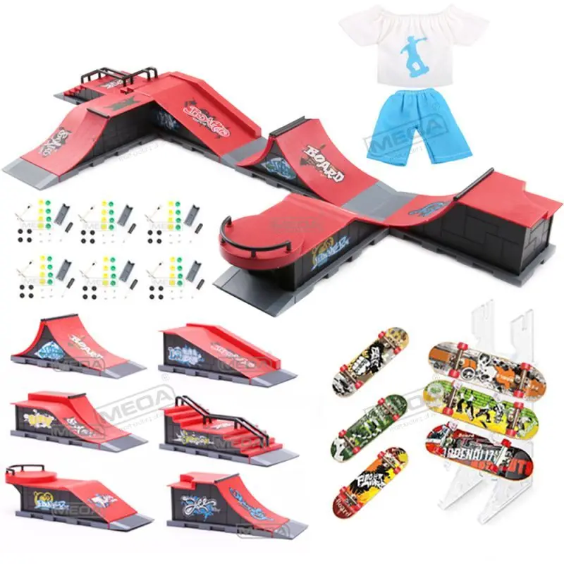 Vinger Skatepark 6-In-1 Set Professionele Tech Praktijk Dek Platform Stunt Diy Finger Skateboard Assembleren Ramp Park Kits Speelgoed