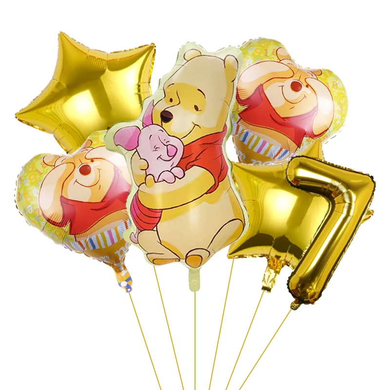 Cartoon Disney Winnie the Pooh Theme 32inch Gold Number Balloon Set Foil Globos Kids Birthday Party Decor Baby Shower Supplies