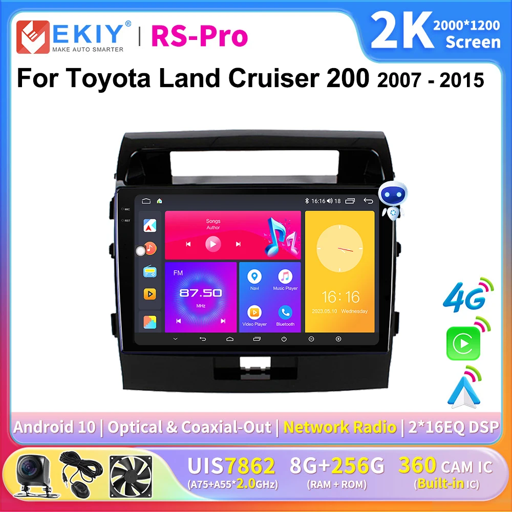 

EKIY 2K Screen CarPlay Radio For Toyota Land Cruiser 200 2007-2015 Android Auto 4G Car Multimedia Player Stereo Ai Voice GPS DSP