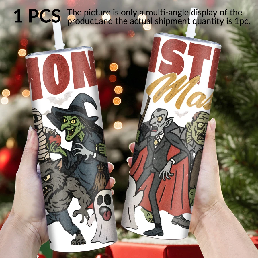 1pc 20Oz stainless steel straight cup with straw cover Christmas zombie elements suitable for Christmas and Halloween as gifts.