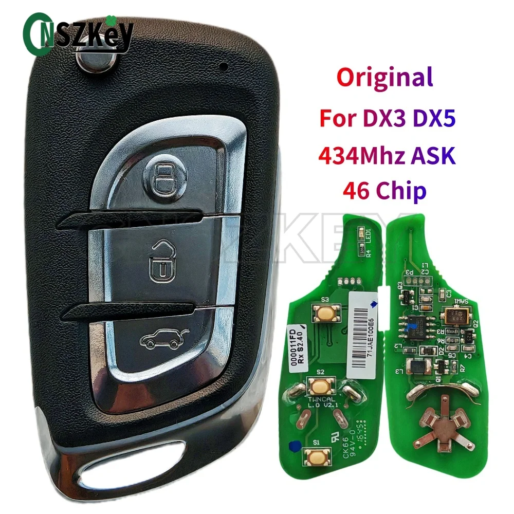 CNSZKEY Original For Southeast DX3 DX5 A5 Flip Folding Remote Key 434Mhz ASK ID46 Chip(Transponder) 3 Buttons Or Key Shell