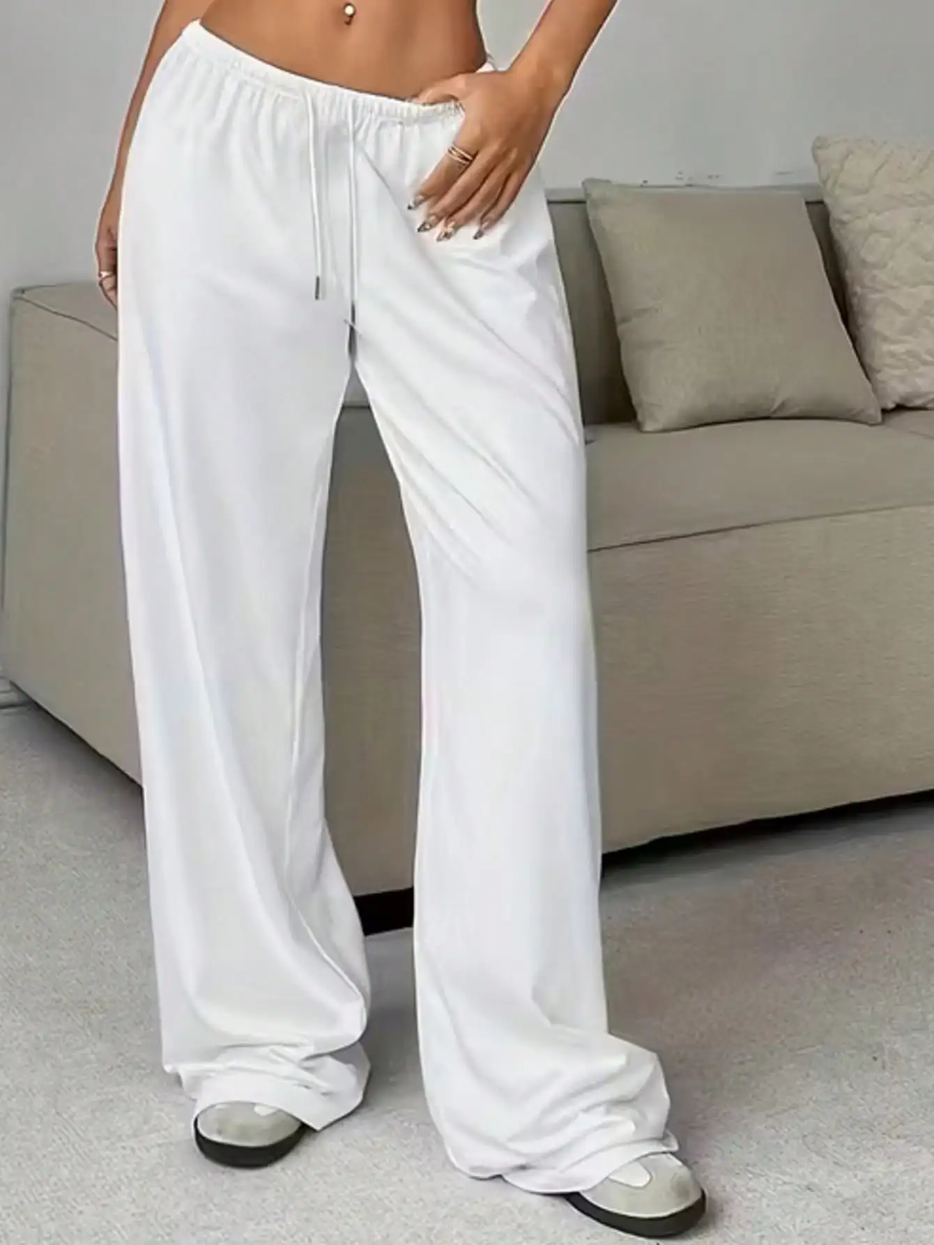 2026 Damen Casual Ganzjahres-Laufhose - Bequeme, lockere, einfarbige Hose mit Kordelzug und elastischem Bund, weites Bein – Detail 9