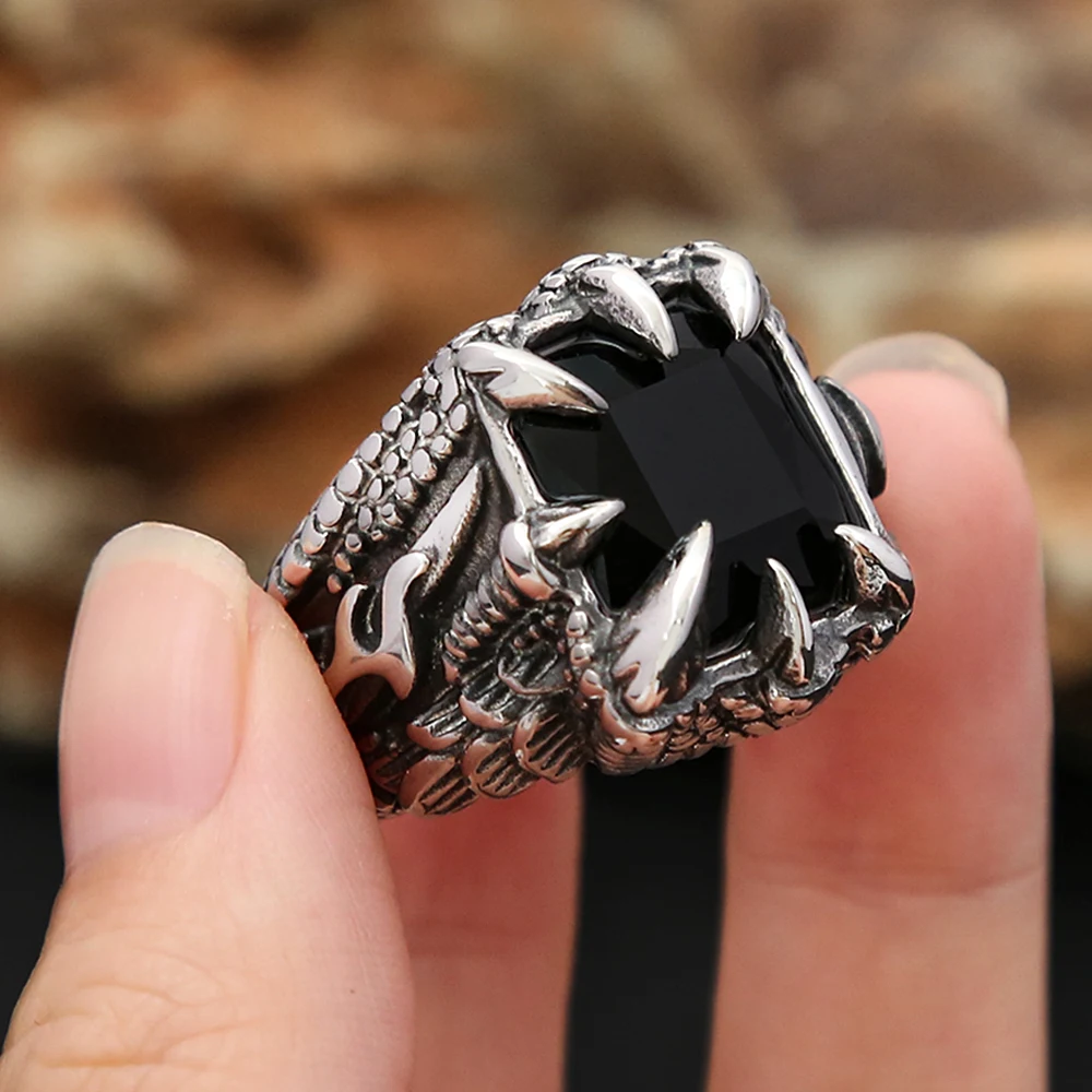 Vintage Viking Dragon Claw Stone Ring For Men Boy Stainless Steel Punk Rock Nordic Style Rings Fashion Jewelry Gift Dropshipping