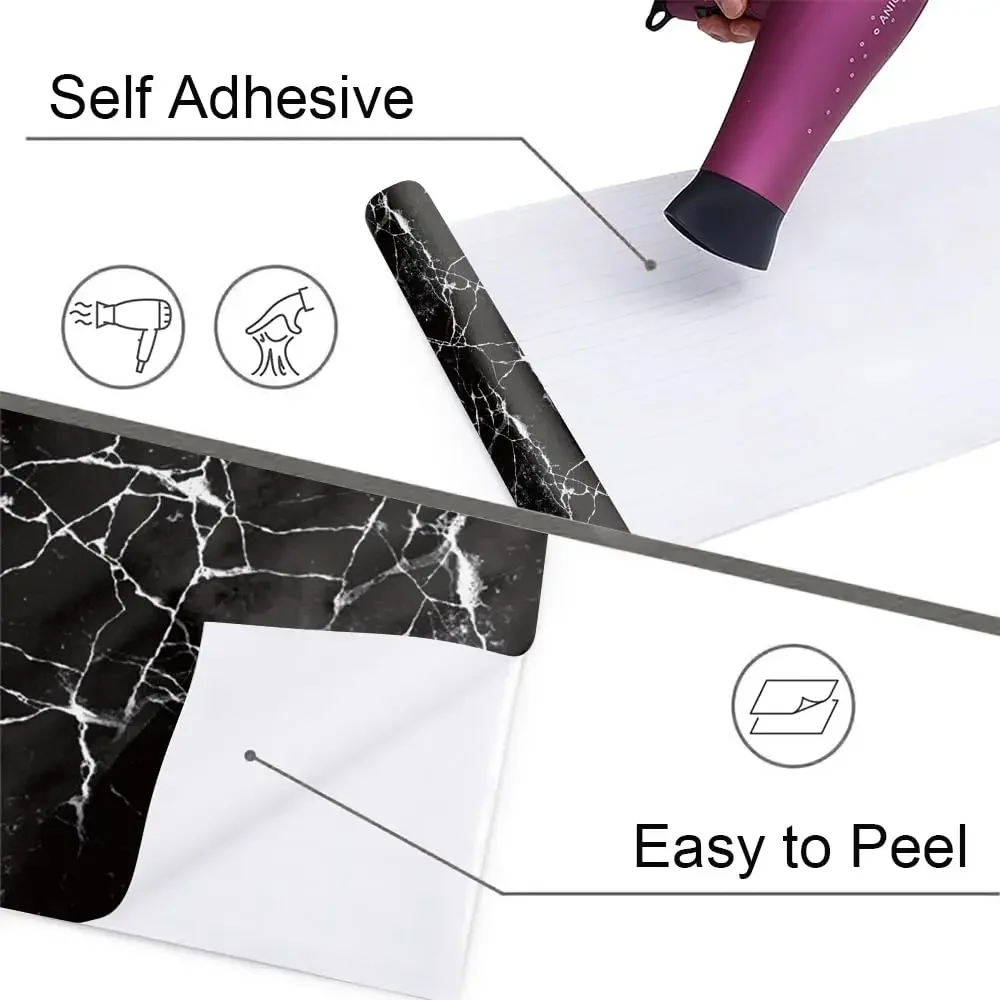 Marble Wallpaper Granite Diamond black,Self Adhesive Removable Waterproof Countertop Paper for Cabinet Furniture Kitchen