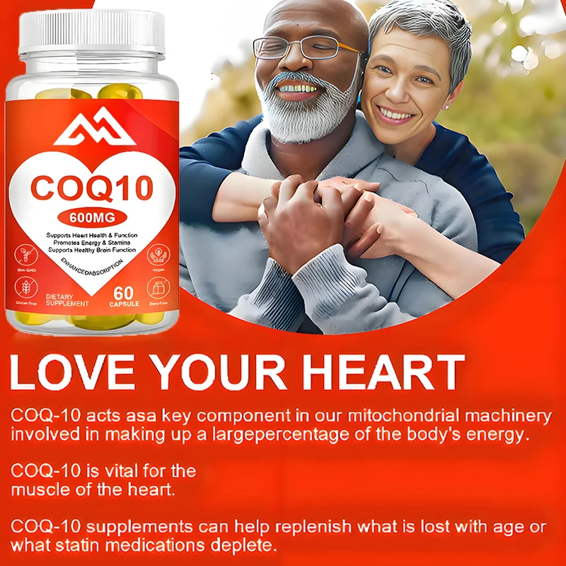 Coenzyme Q10 600mg high absorption, 60 vegetarian capsules, non GMO heart dietary supplement