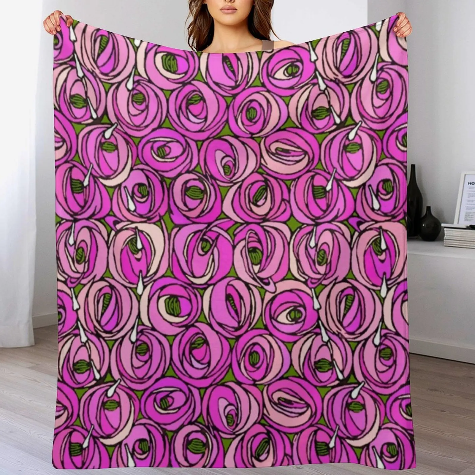 Charles Rennie Mackintosh flowers design, pink, white Throw Blanket Blankets For Sofas Comforter Nap For Baby Blankets