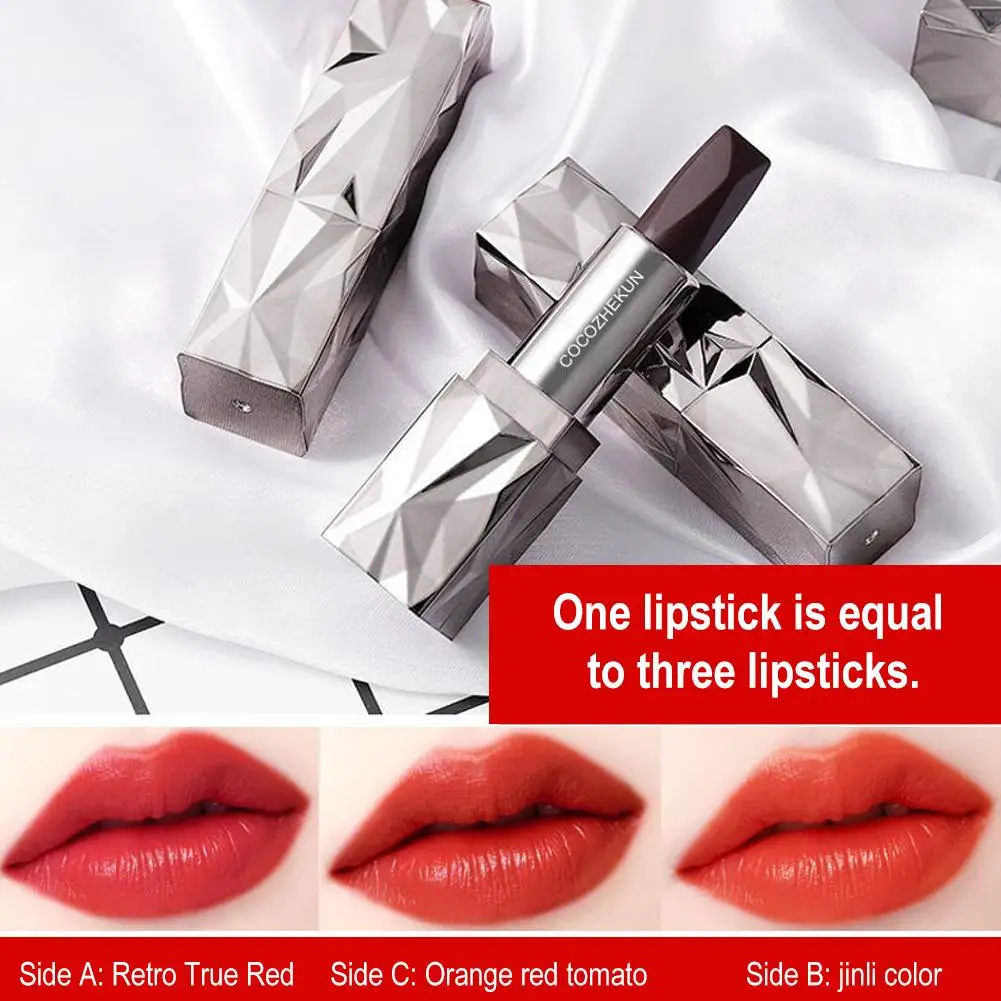 Diamond Plumping Three-color Lipstick Matte 3non-fade Lipstick Moisturizing Non-stick Tricolor Cup Lip Glaze Gloss Lip G7r6